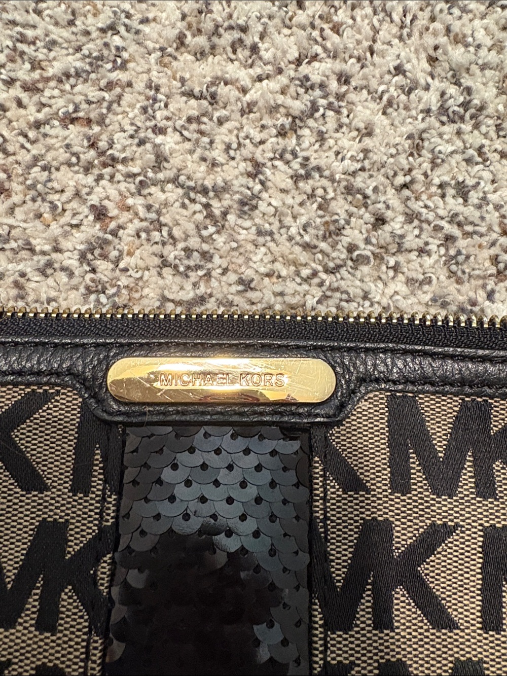 Michael Kors Brown MK Logo Crossbody with Black Sequin Stripe - Picture 5 of 5